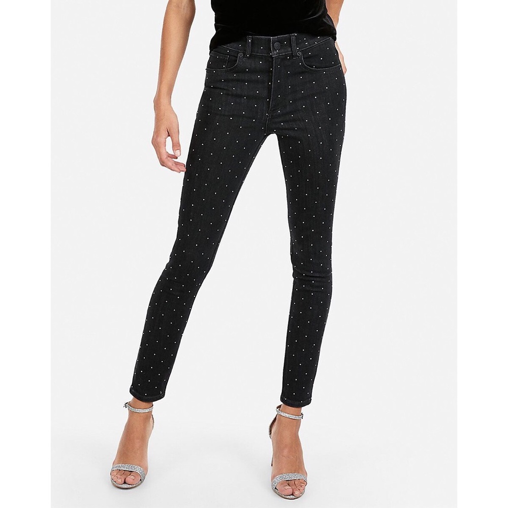 Express MidRise Rhinestone Sparkle Stud Skinny 2 4 - Picture 3 of 10